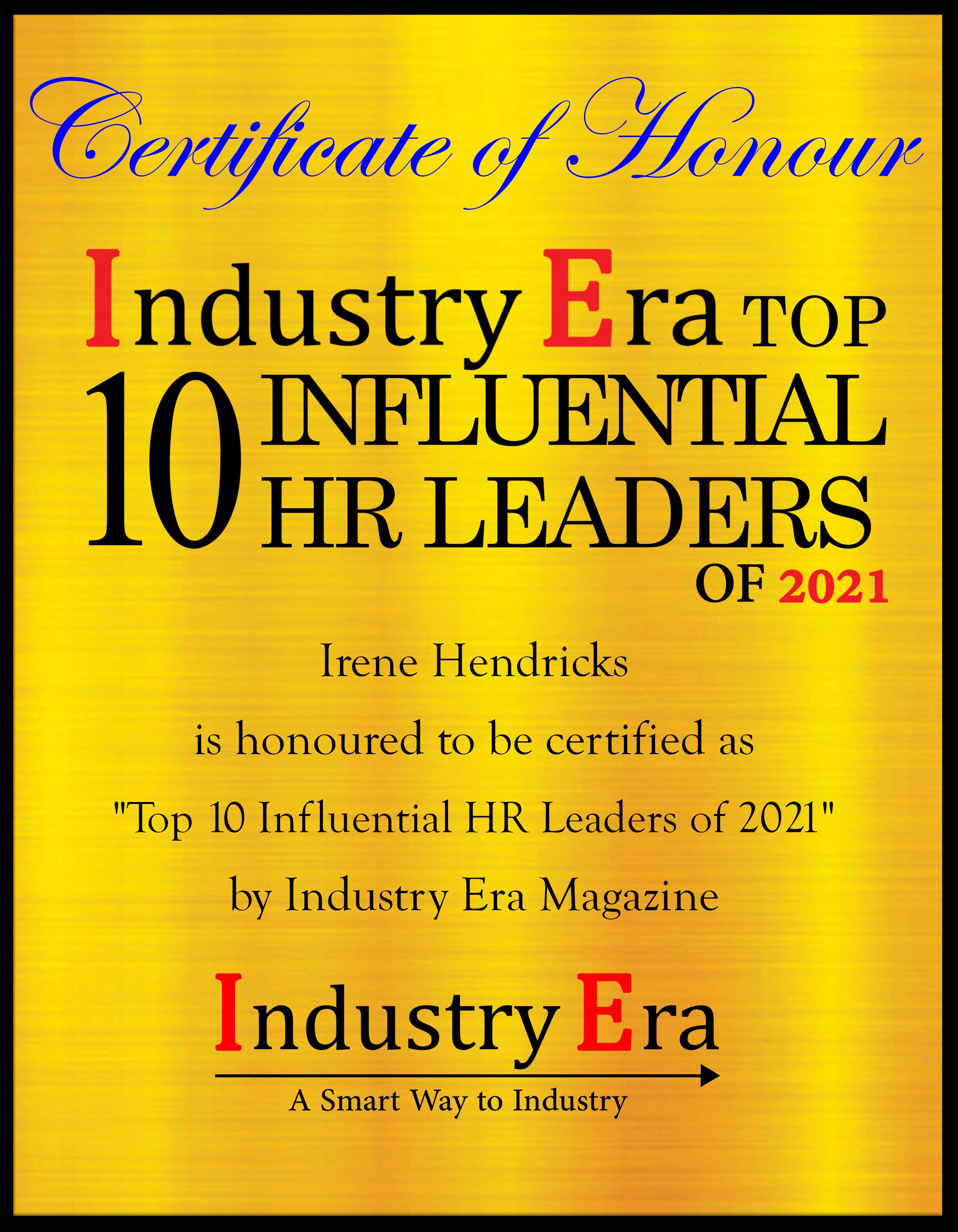 Irene Hendricks, Chief HR Officer of DailyPay, Inc. Certificate