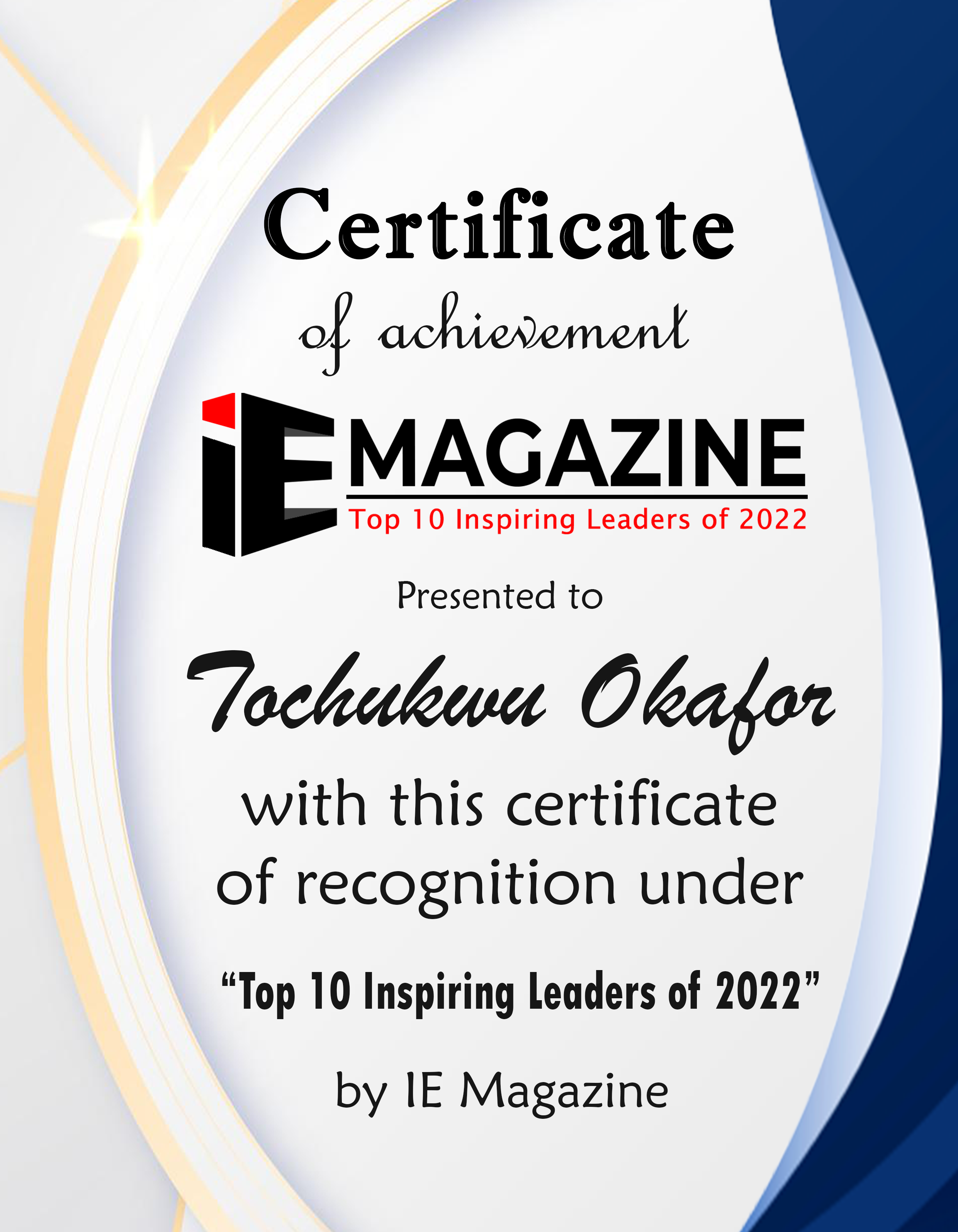 Tochukwu Okafor, President & CEO of Lintoc Care LLCs Certificate