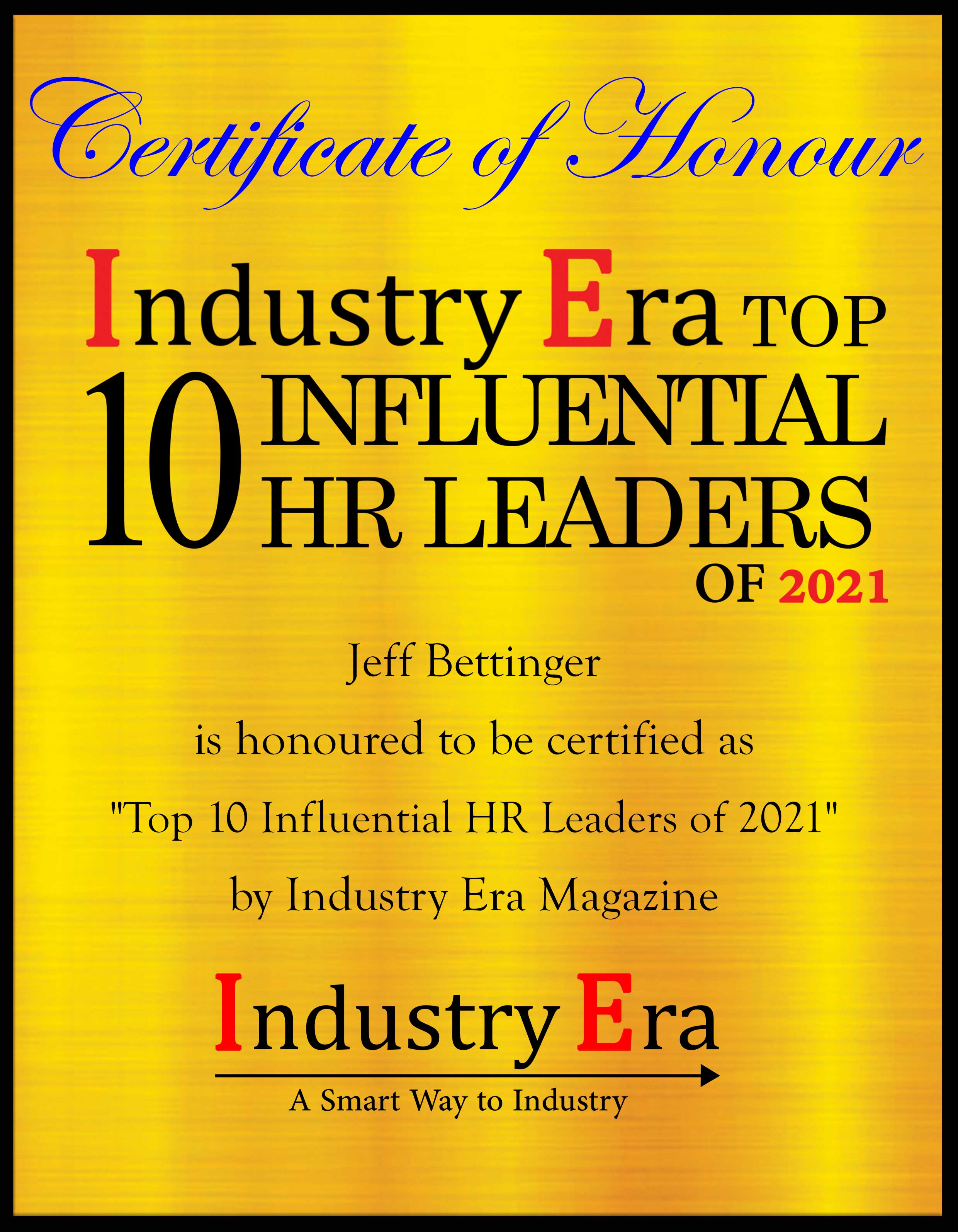Jeff Bettinger, Global CHRO of Nu Skin Certificate