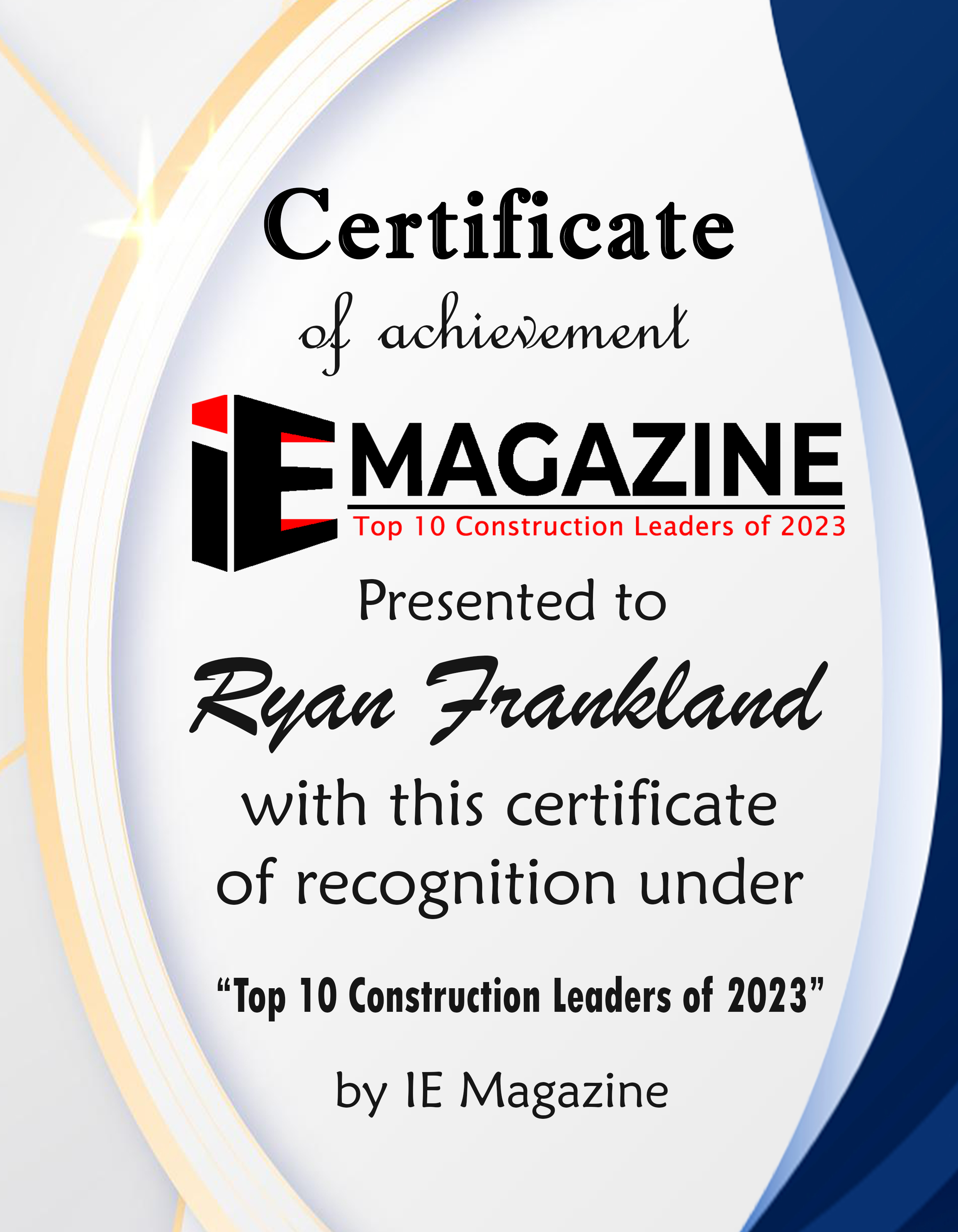 Ryan Frankland, President & CEO for ProPart Modular Certificate
